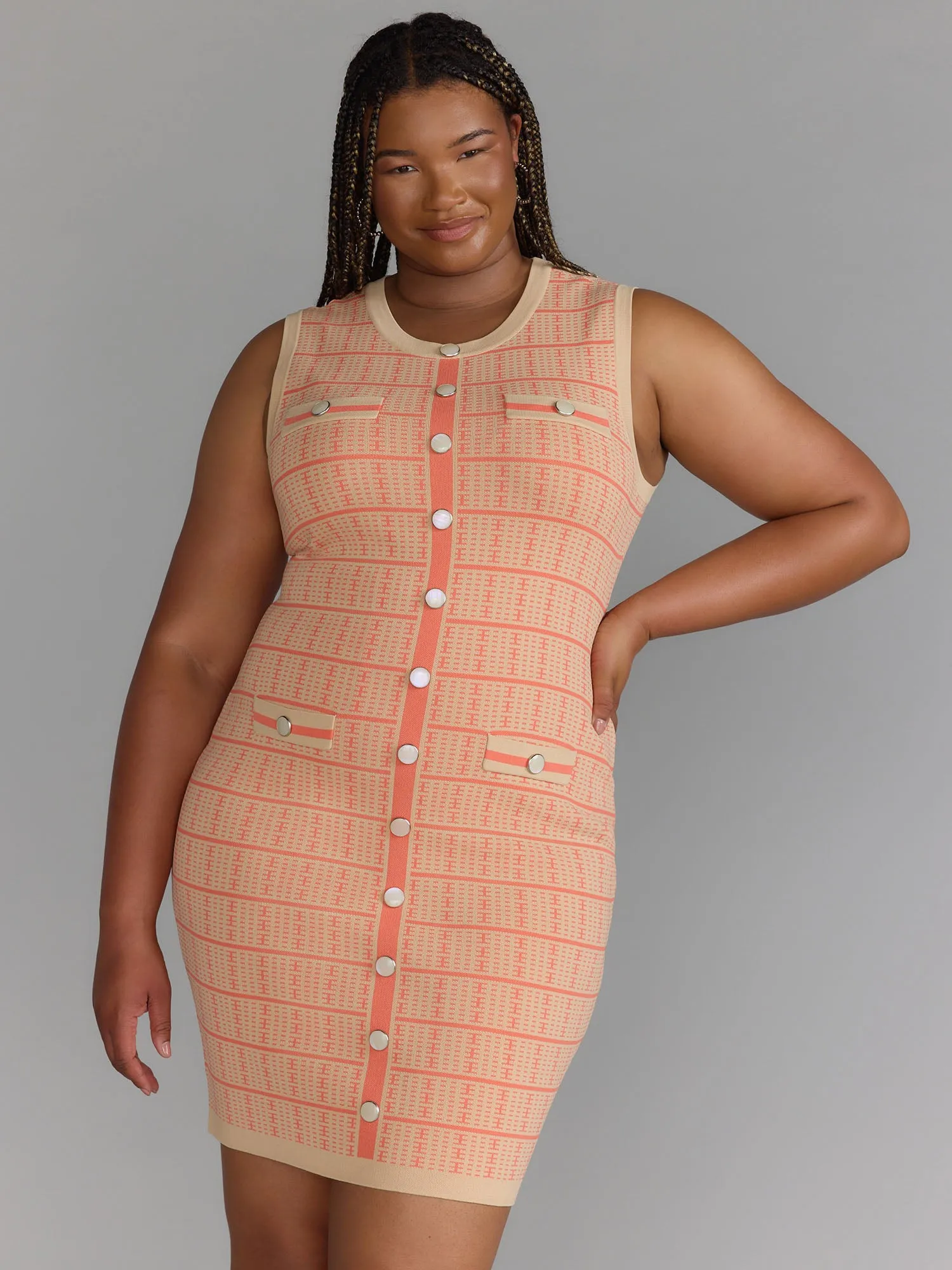 Plus Pearl Button Mini Sweater Dress