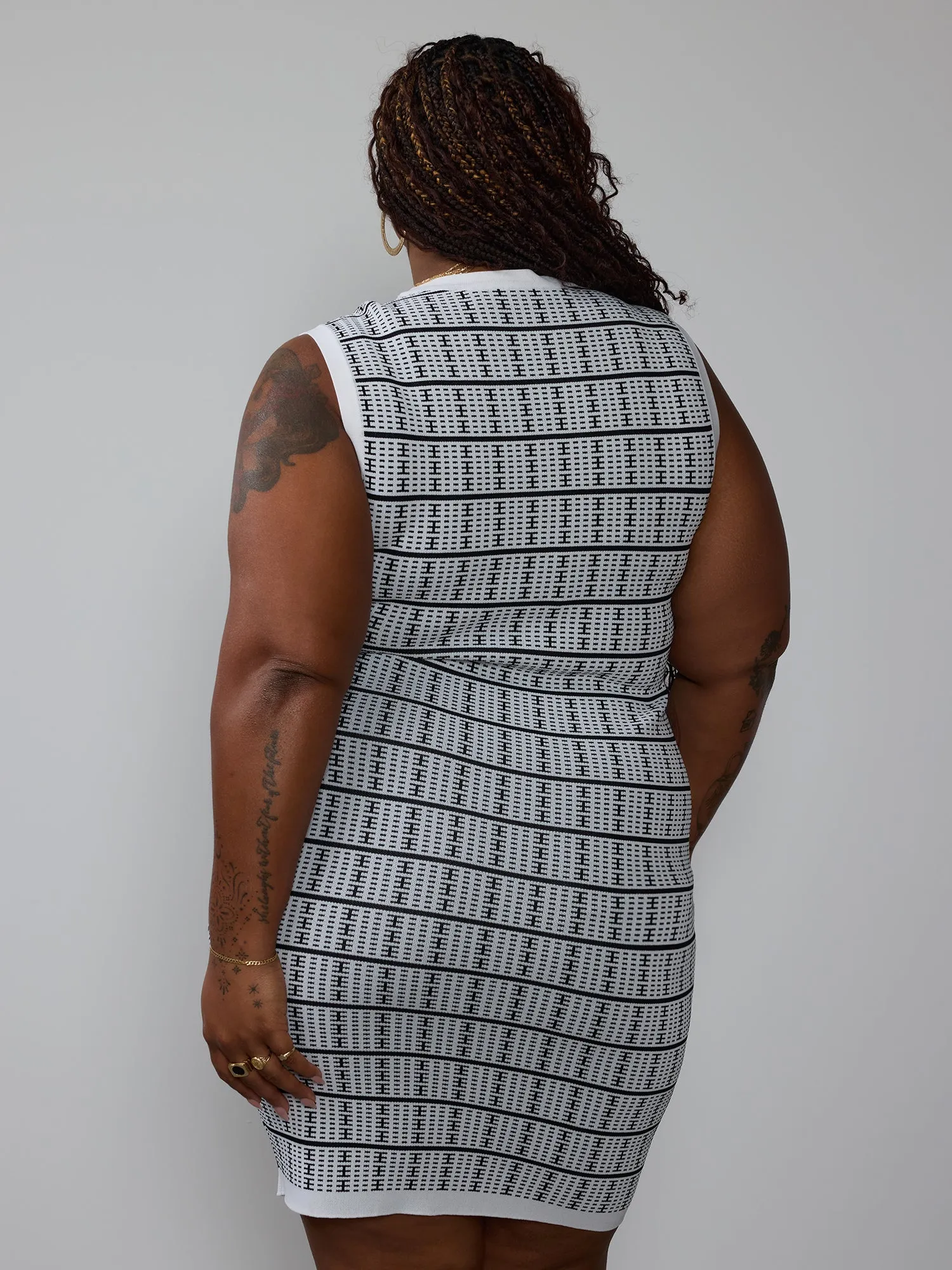 Plus Pearl Button Mini Sweater Dress