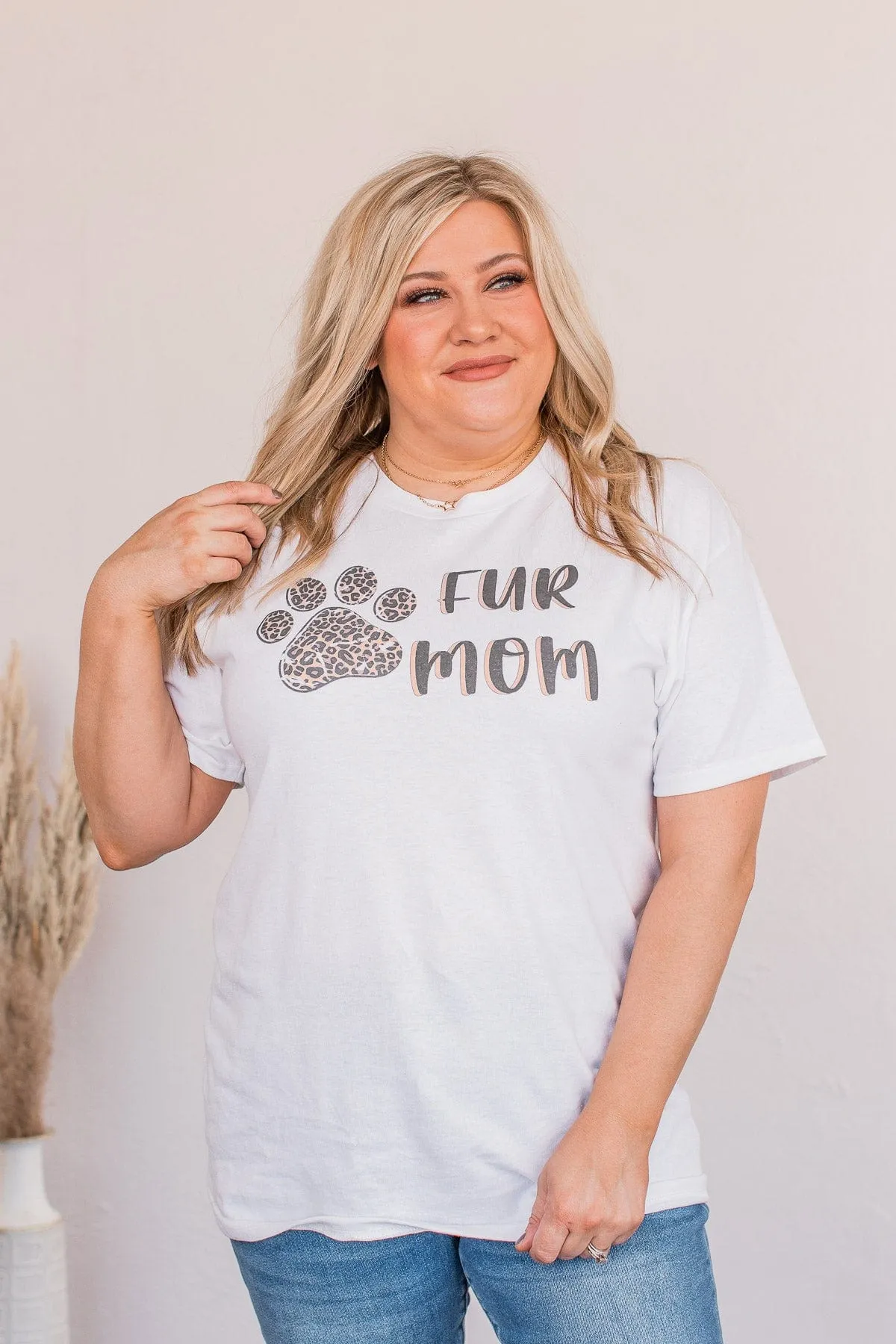 "Fur Mom" Graphic Tee- White & Leopard