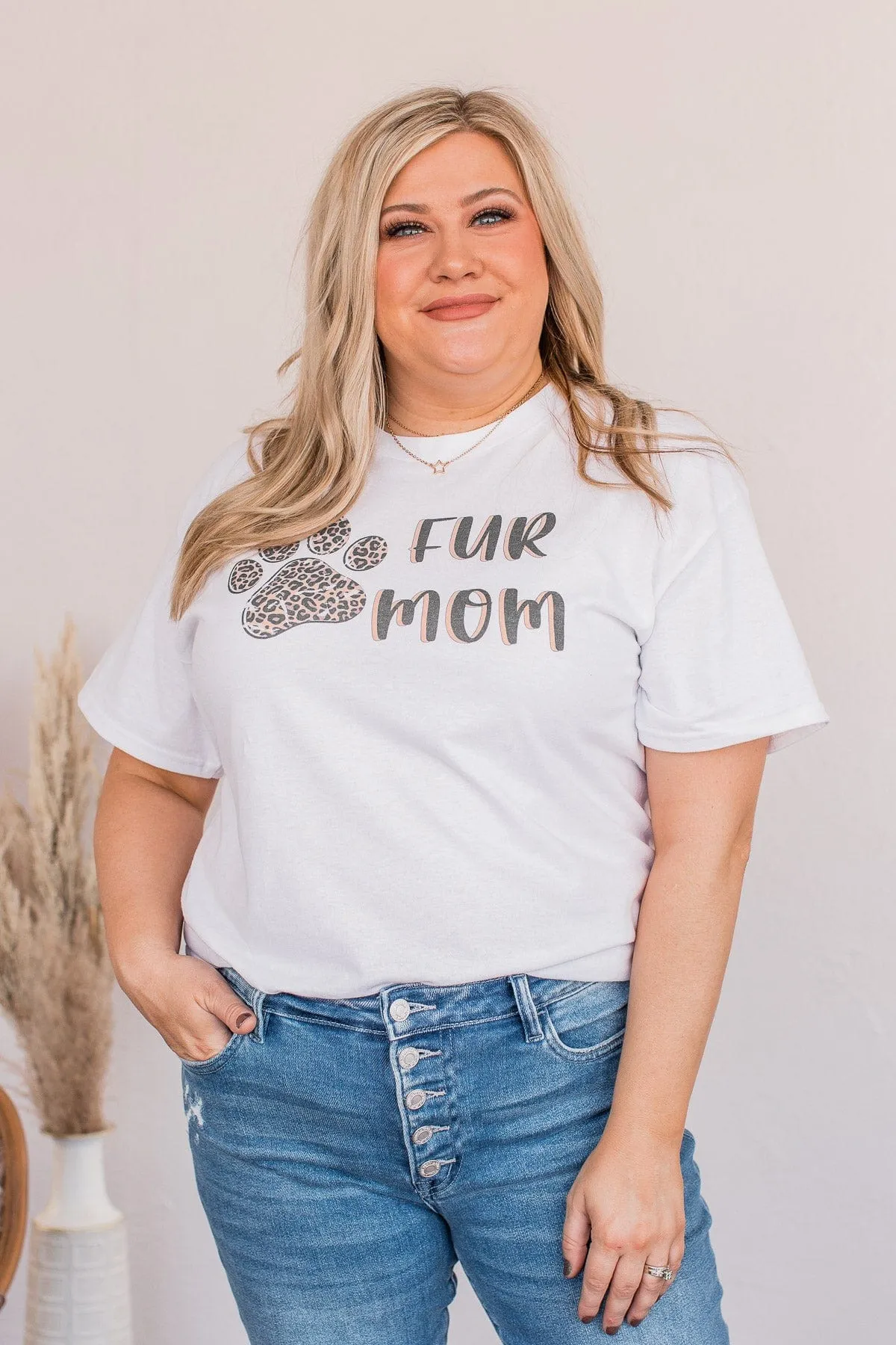 "Fur Mom" Graphic Tee- White & Leopard