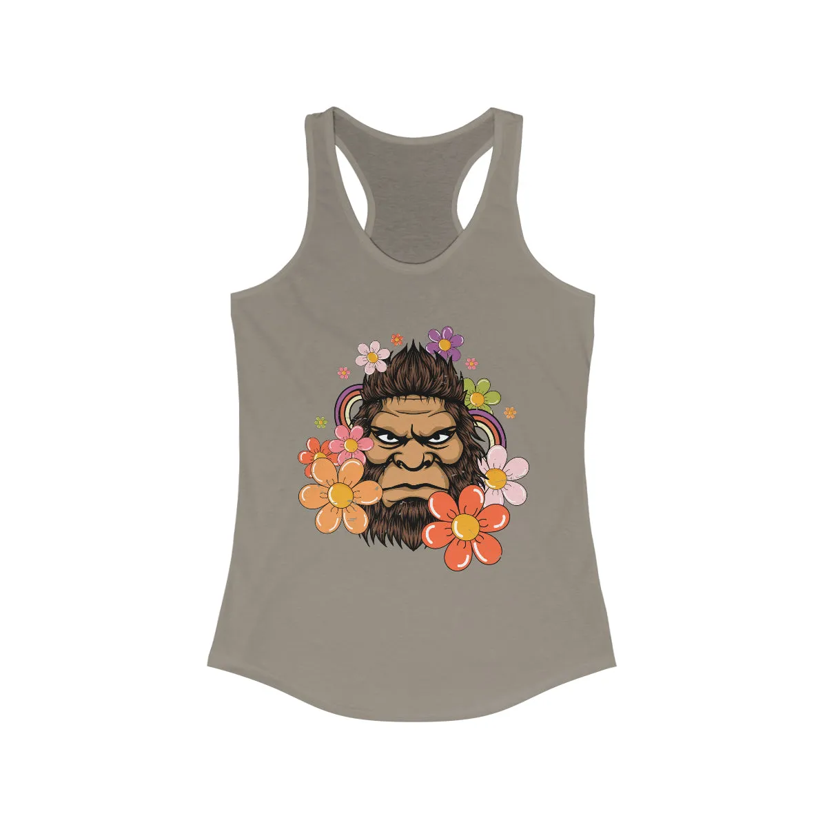 Retro 70s Floral Bigfoot Shirt | Funny Flower Power Shirt | Women's Slim-fit Racerback Tank Top