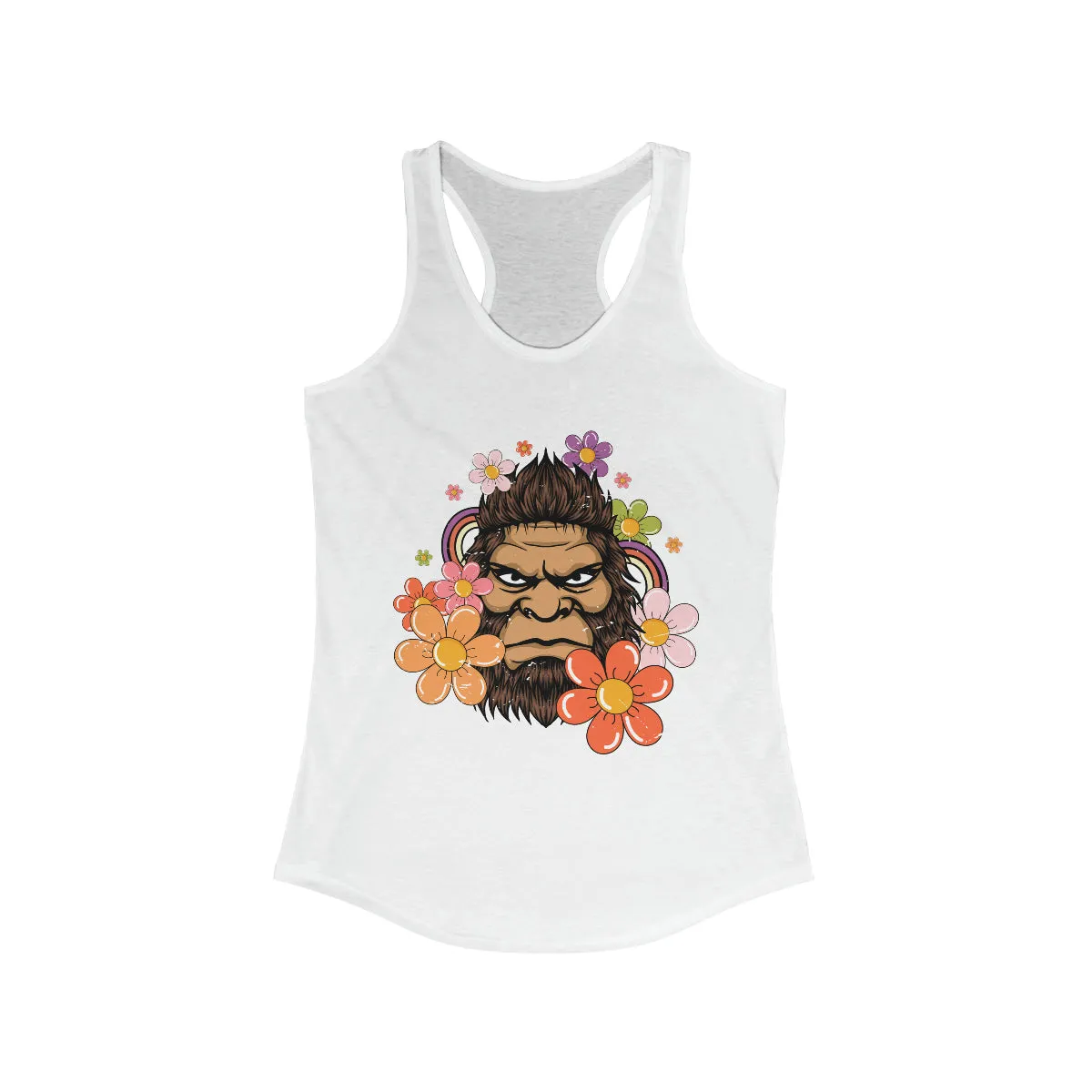 Retro 70s Floral Bigfoot Shirt | Funny Flower Power Shirt | Women's Slim-fit Racerback Tank Top