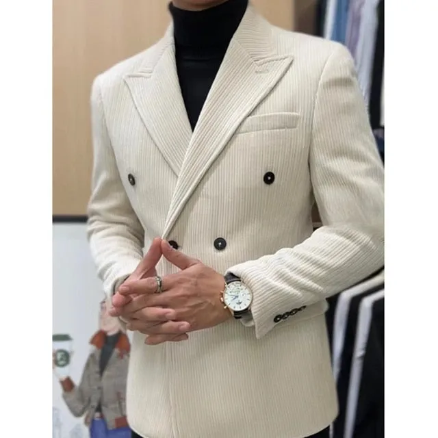 Retro Corduroy Double-Breasted Blazer