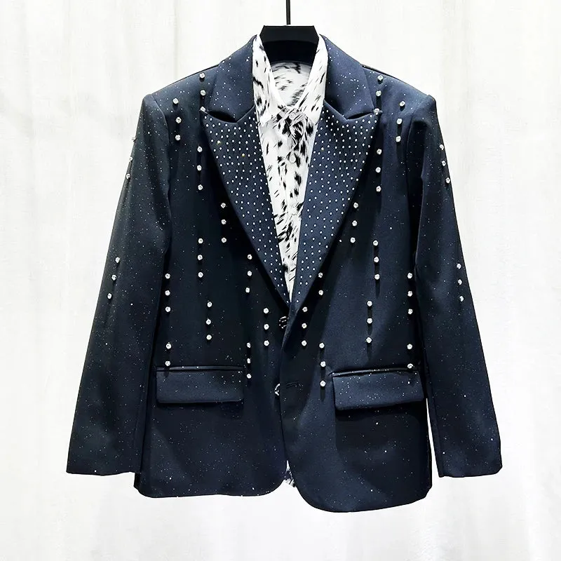 Rhinestones Beaded Black Blazer