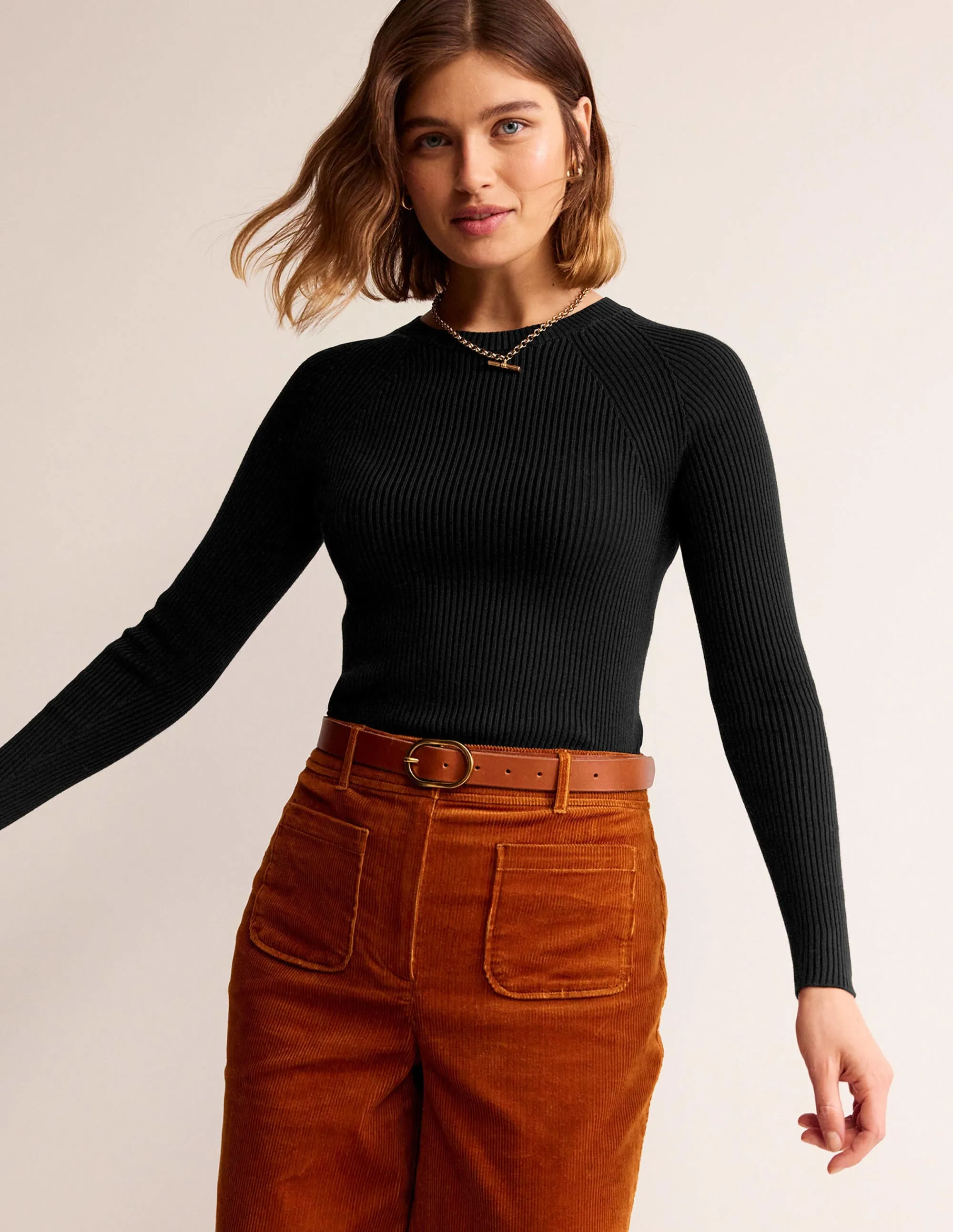 Ribbed Cotton Jumper-Black