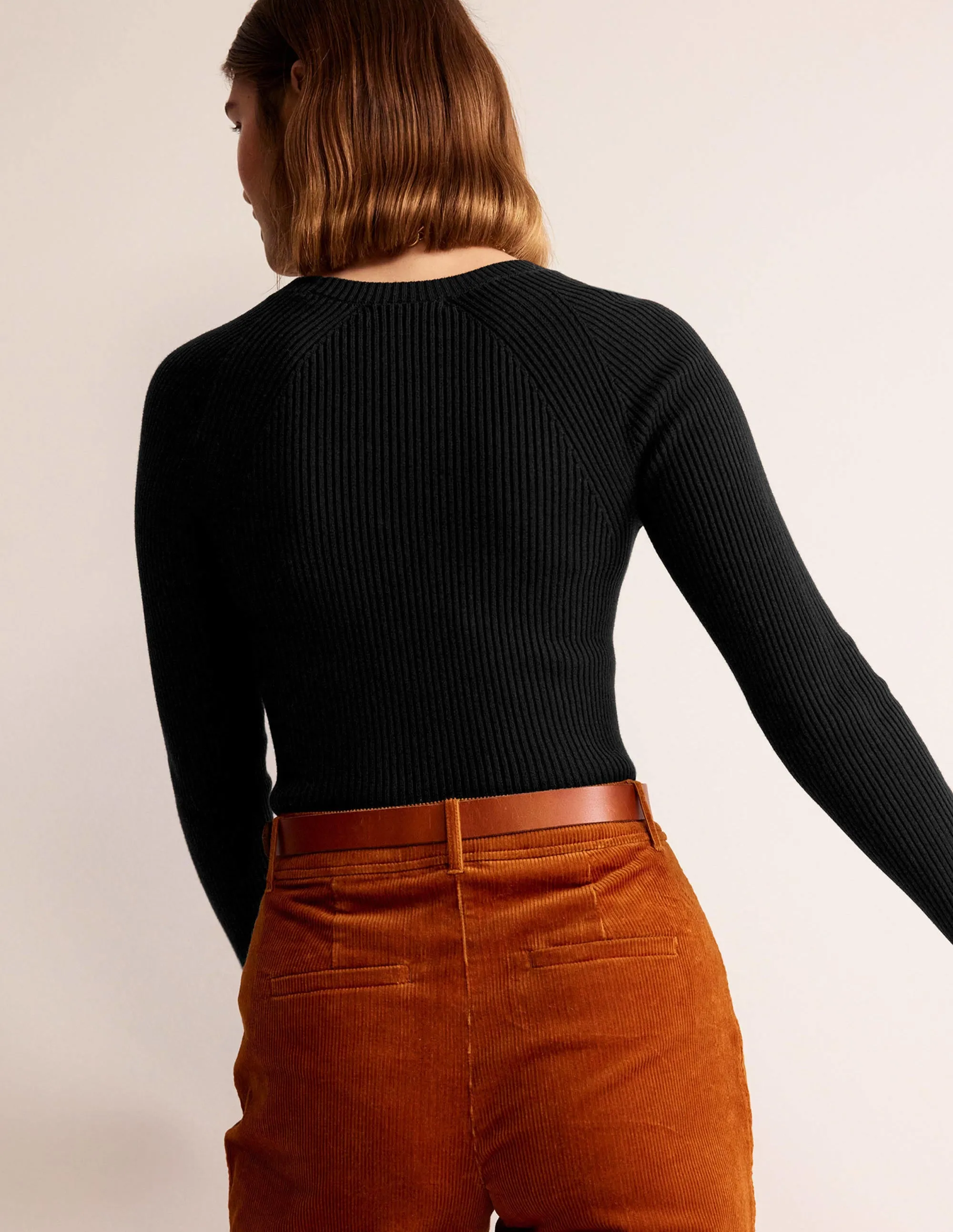 Ribbed Cotton Jumper-Black