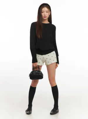 Ribbon Print Slim-Fit Shorts IM513