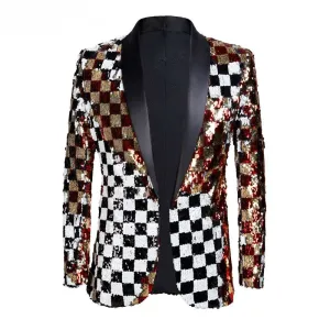 Sequin Plaid Quadruple Color DJ Stage Style Men  Blazer