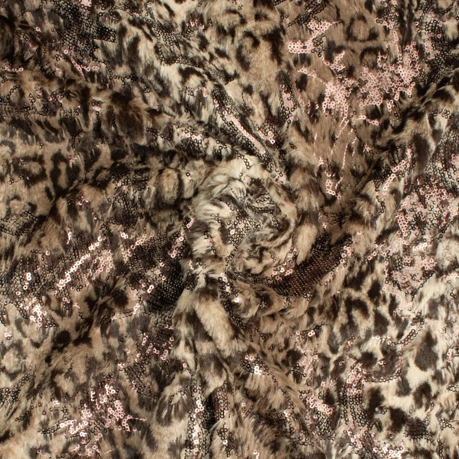 Sequinned Leopard Print Faux Fur