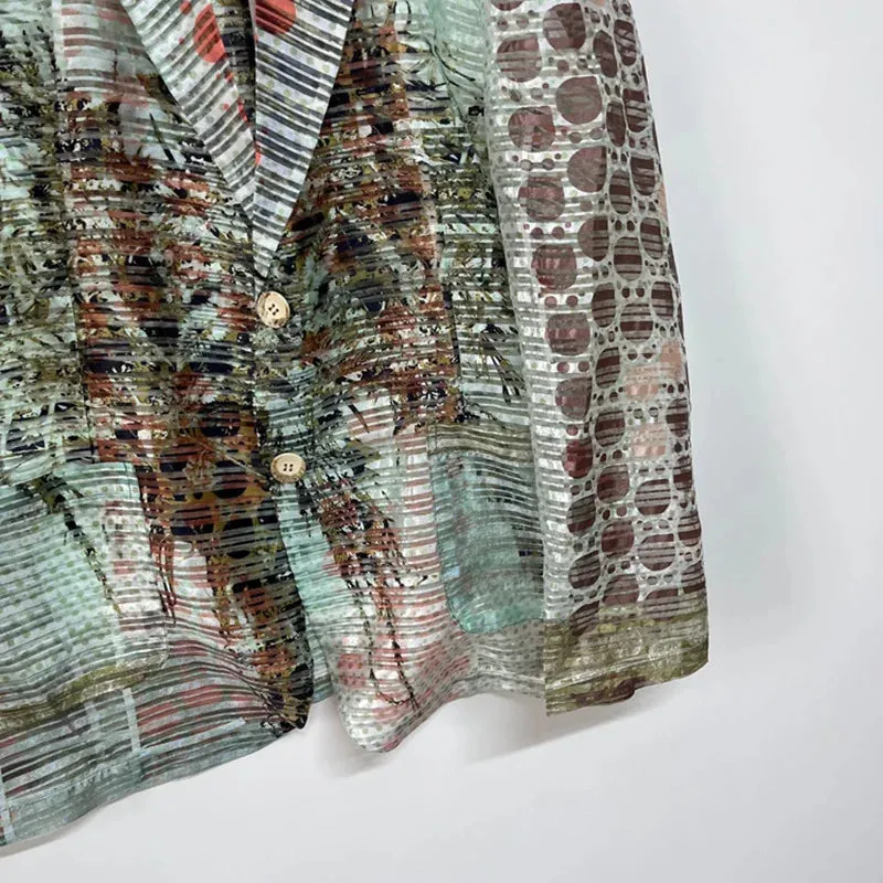 Sheer Art Printed Organza Blazer