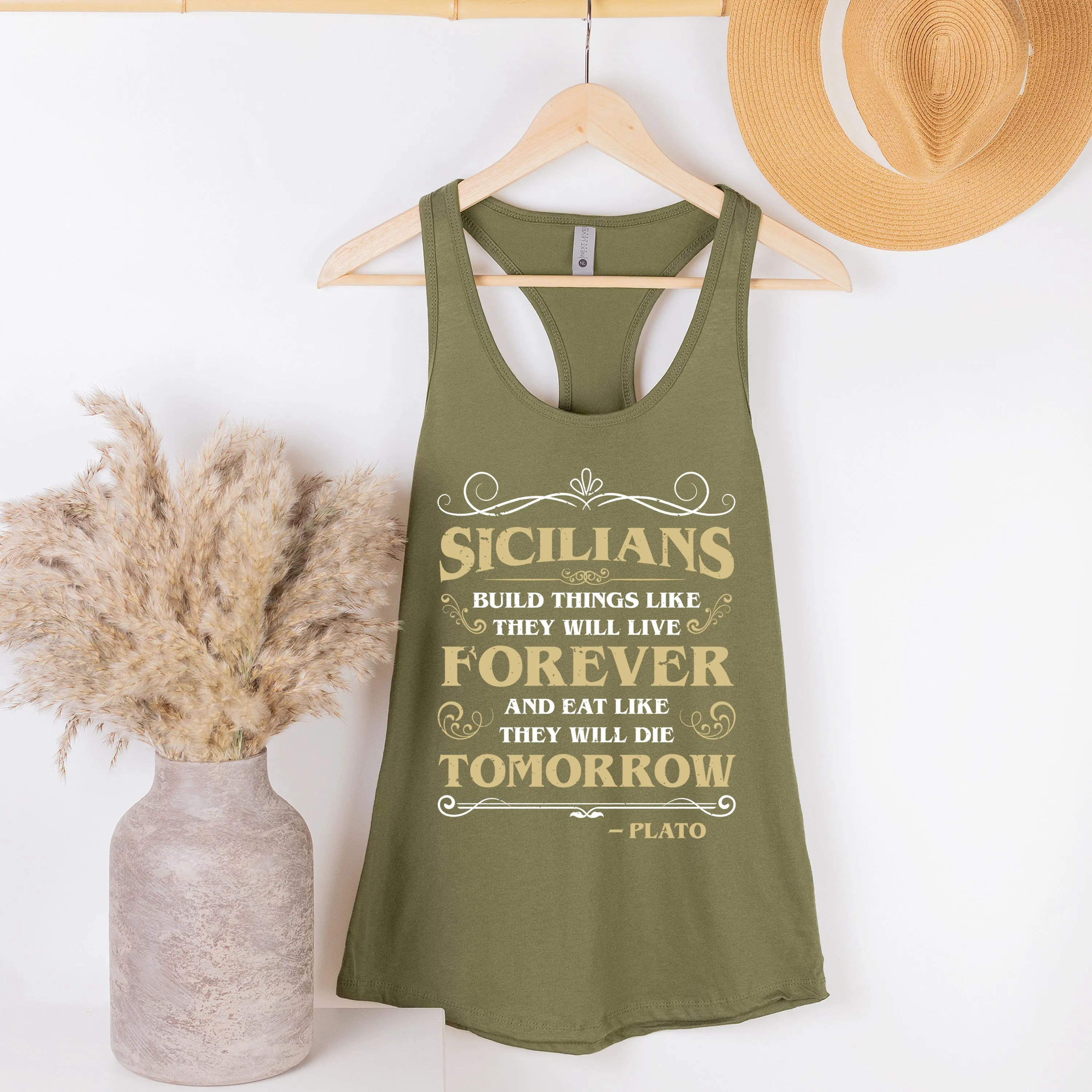 Sicilian Plato Quote Italian Shirt | Sicily Italy Gift | Women's Ideal Racerback Tank Top