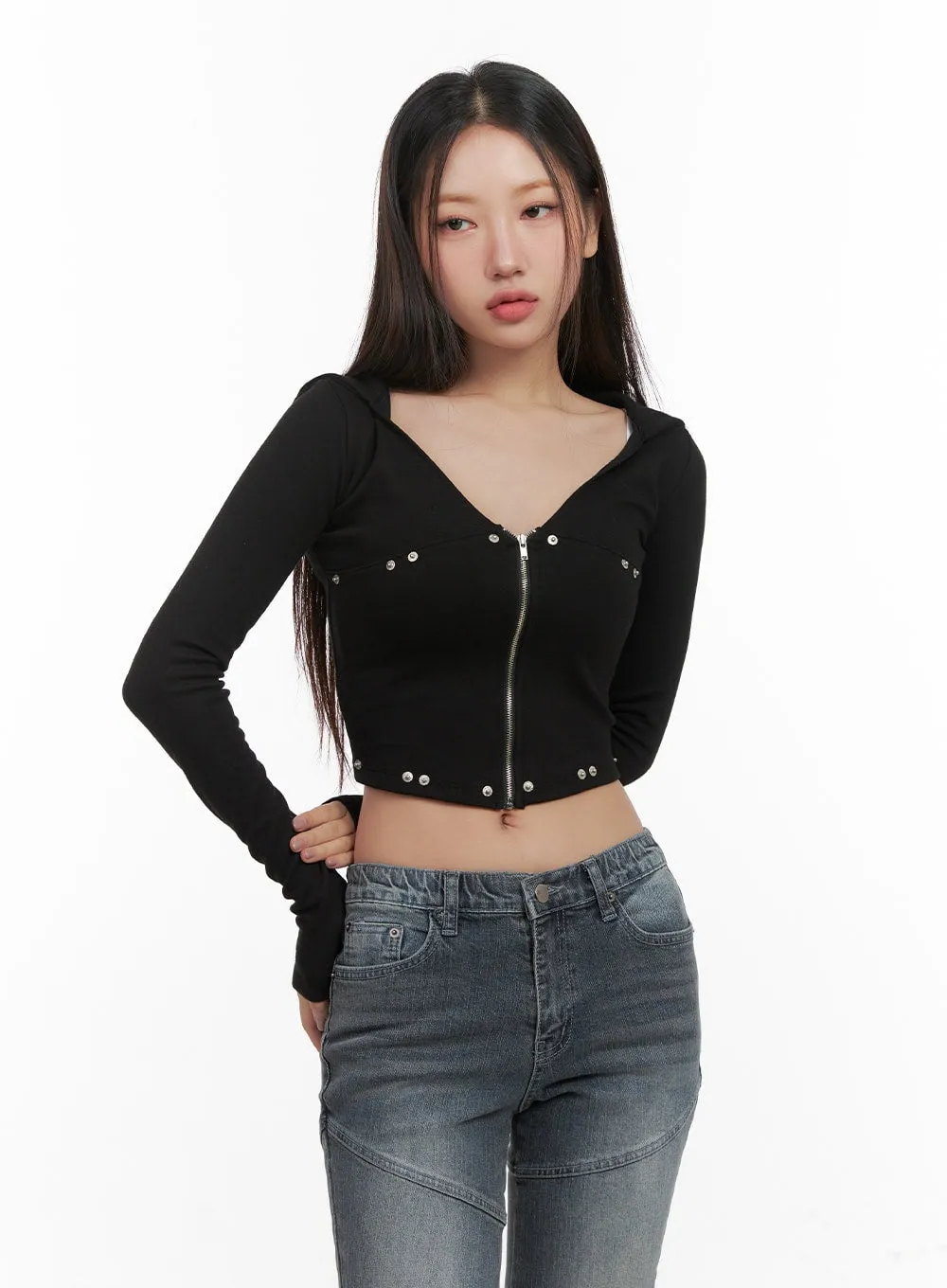 Slim-Fit Hooded Crop Top CD416