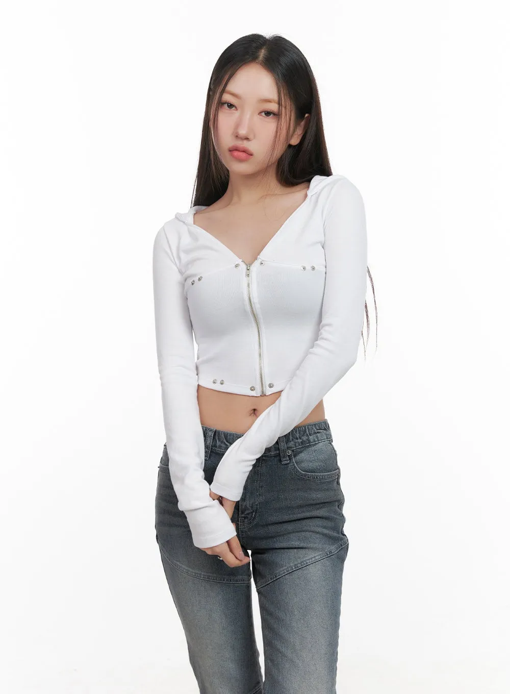 Slim-Fit Hooded Crop Top CD416