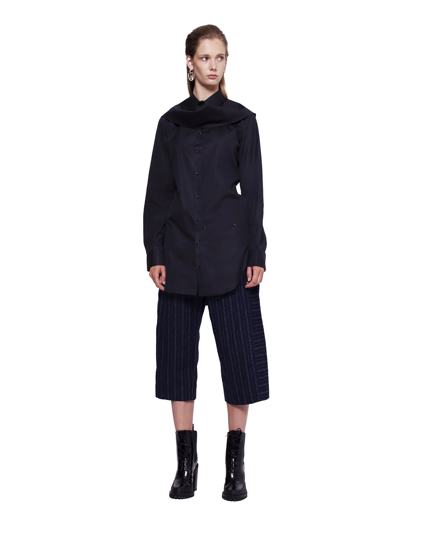 Slim-Fit Scarf Shirt – Black