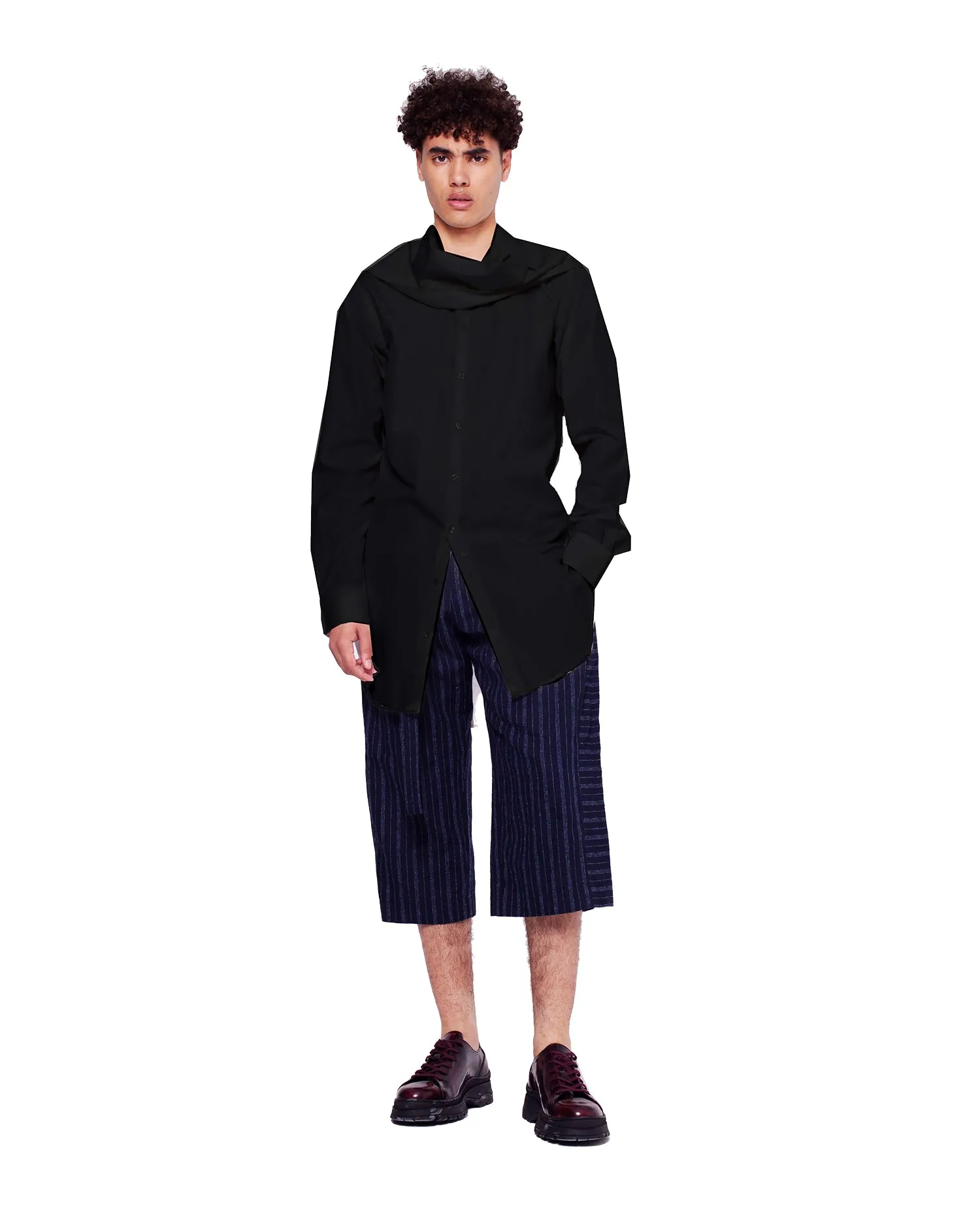 Slim-Fit Scarf Shirt – Black