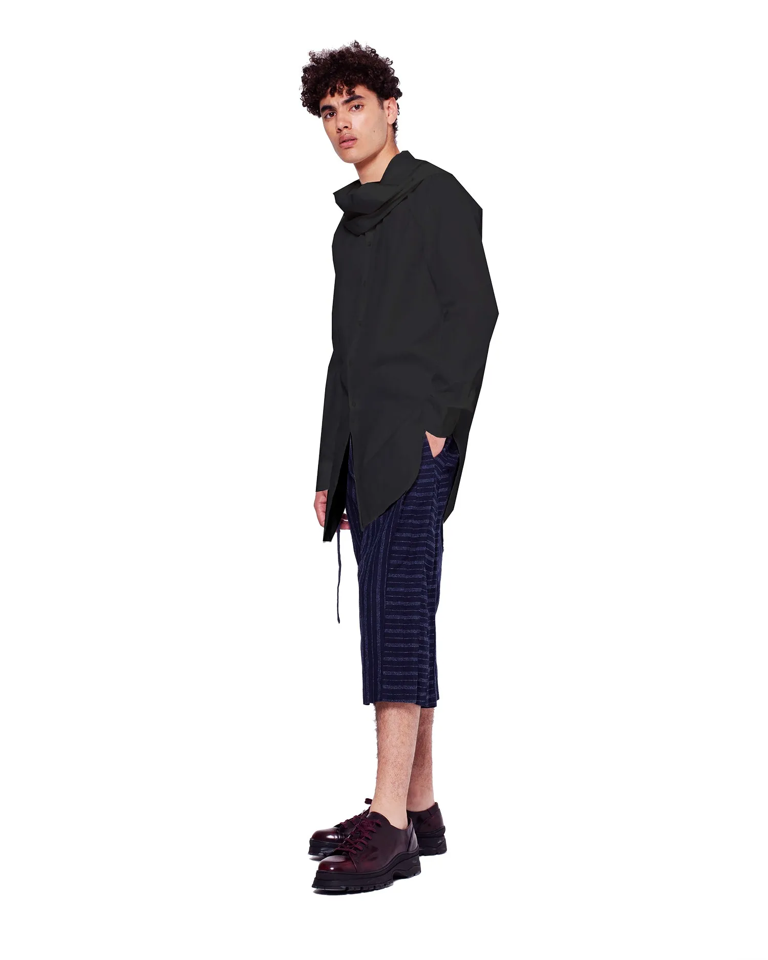 Slim-Fit Scarf Shirt – Black