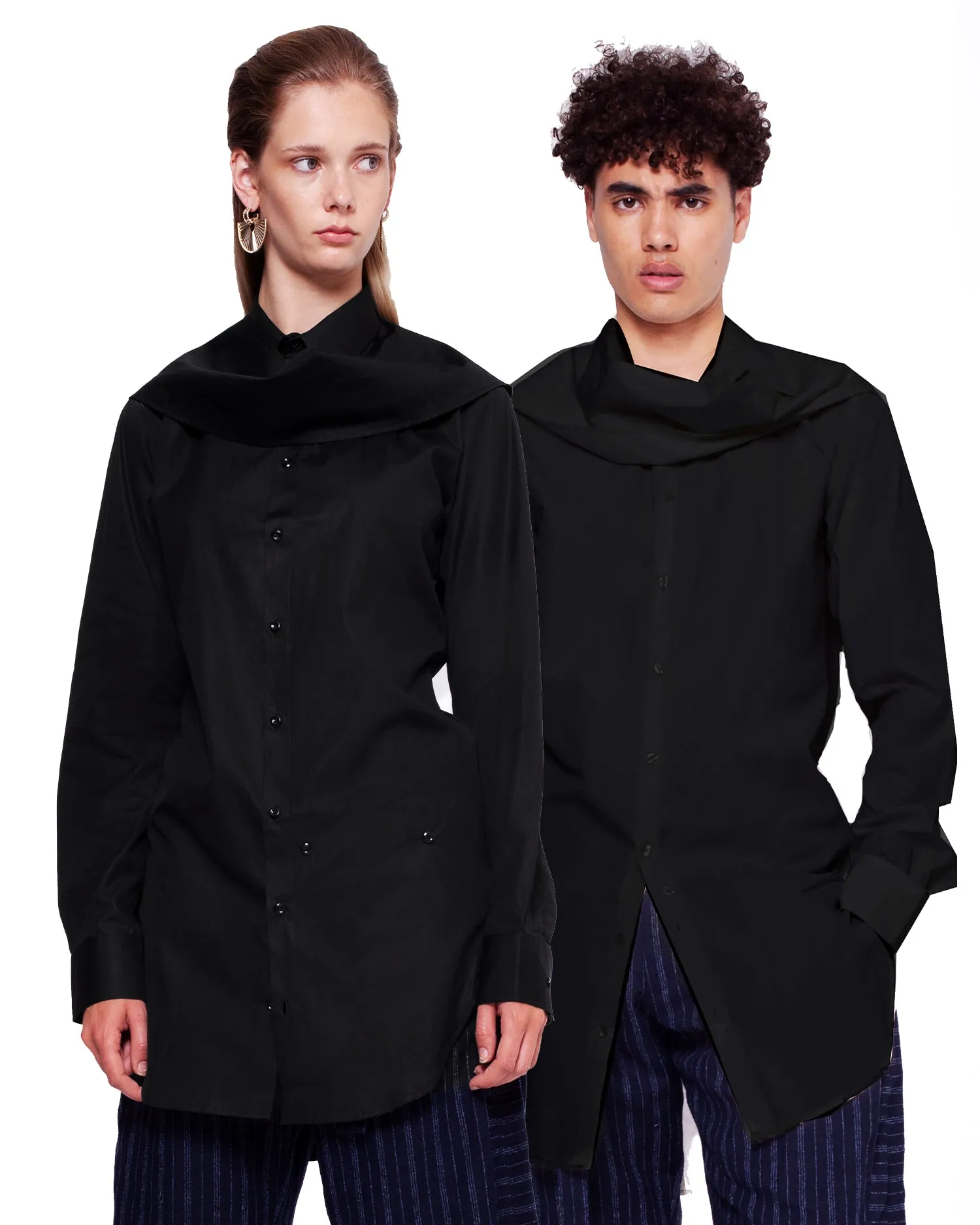 Slim-Fit Scarf Shirt – Black