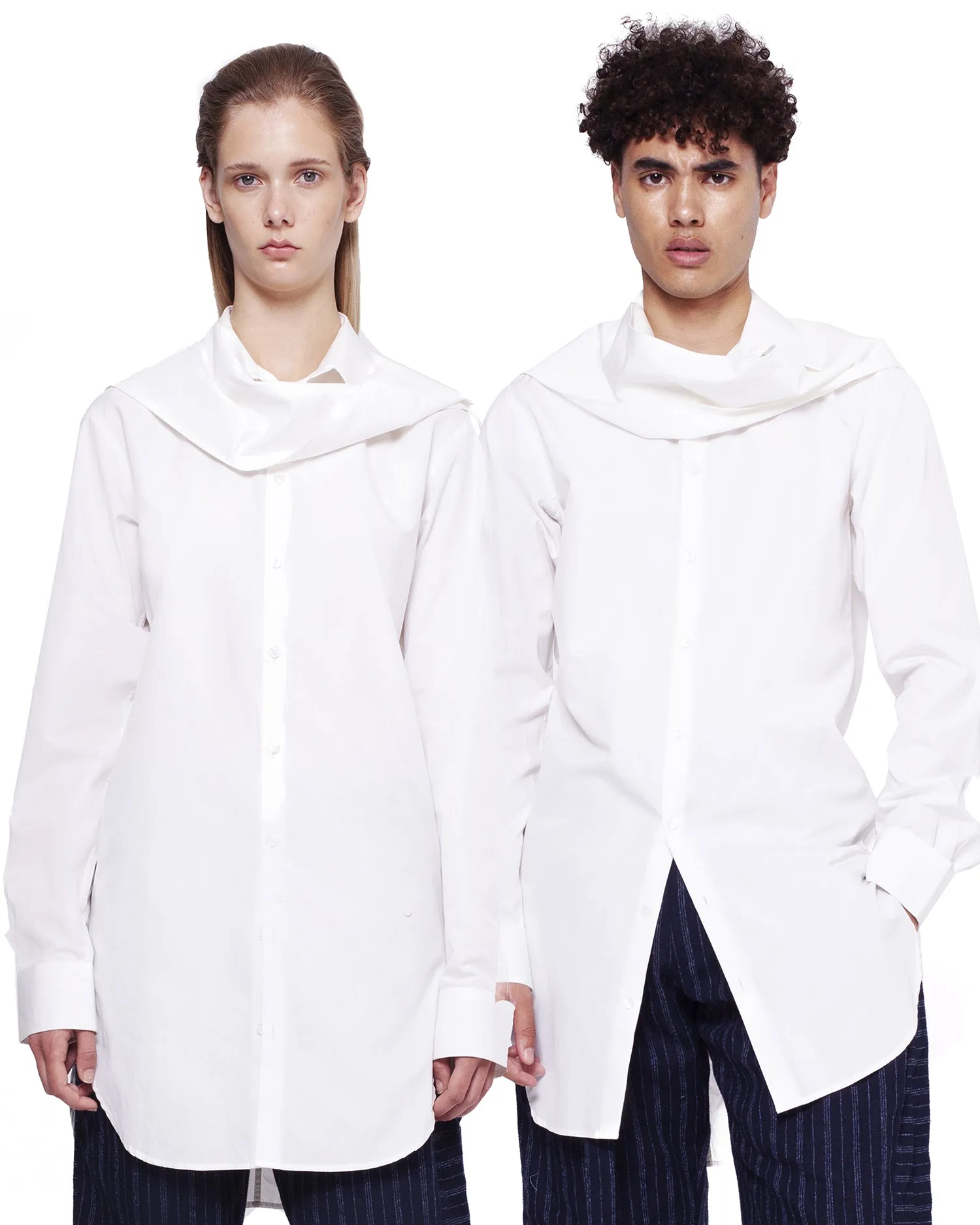Slim-Fit Scarf Shirt – White