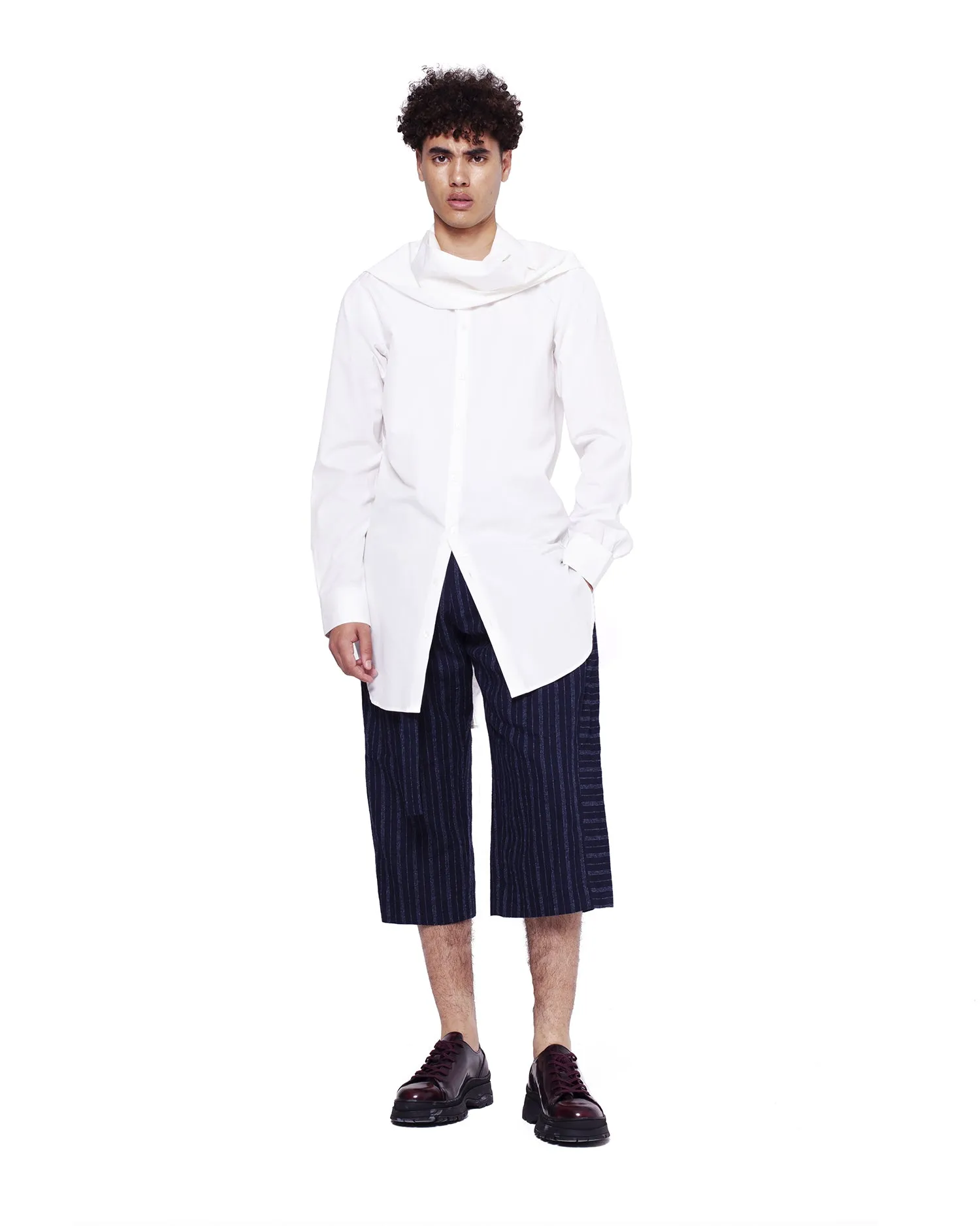 Slim-Fit Scarf Shirt – White
