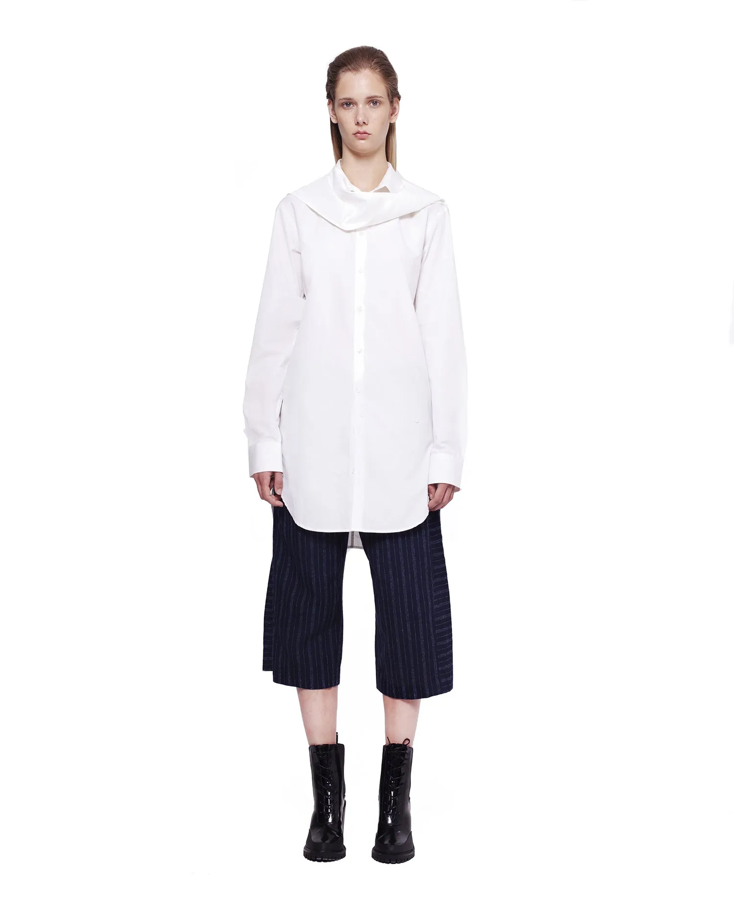 Slim-Fit Scarf Shirt – White
