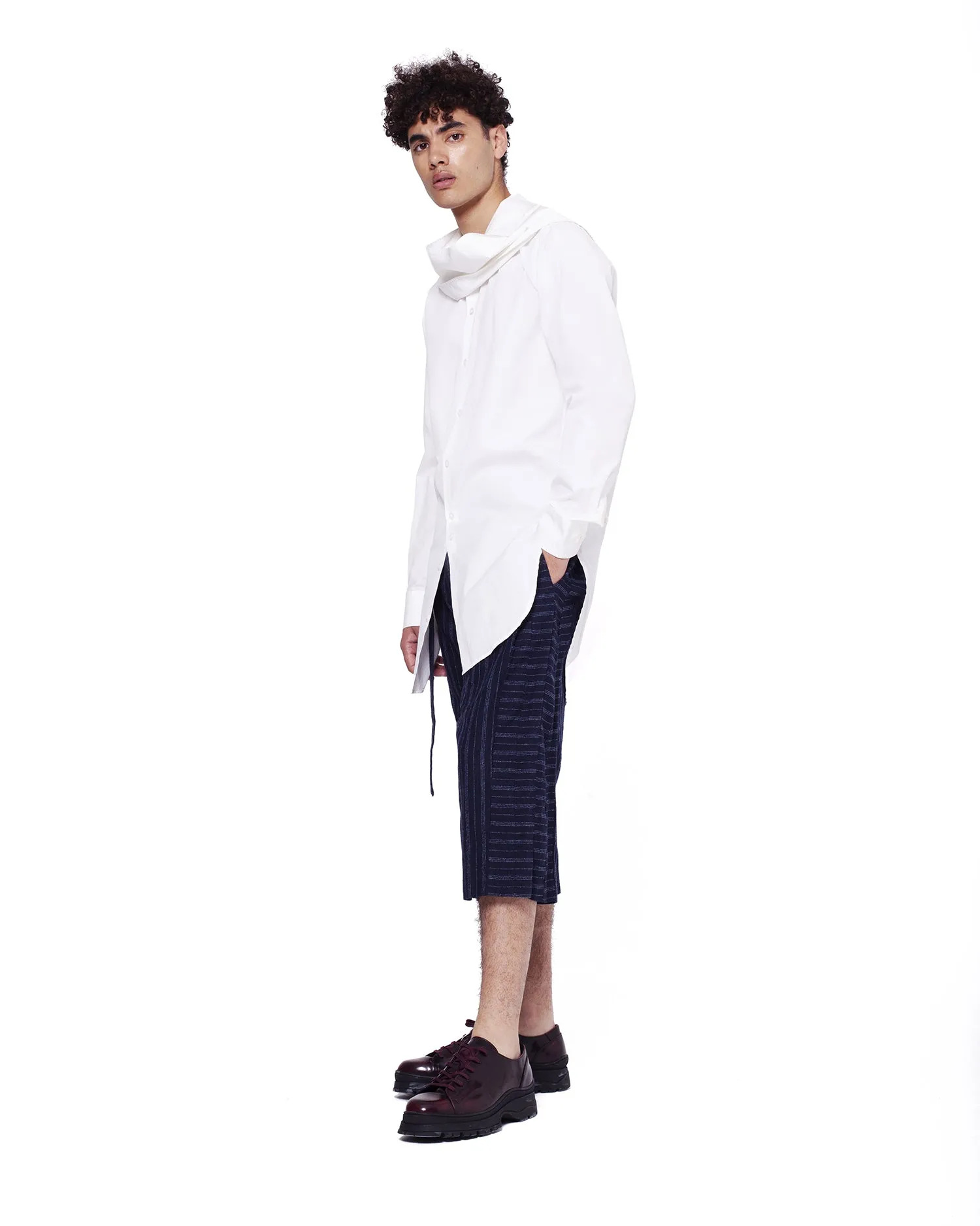 Slim-Fit Scarf Shirt – White