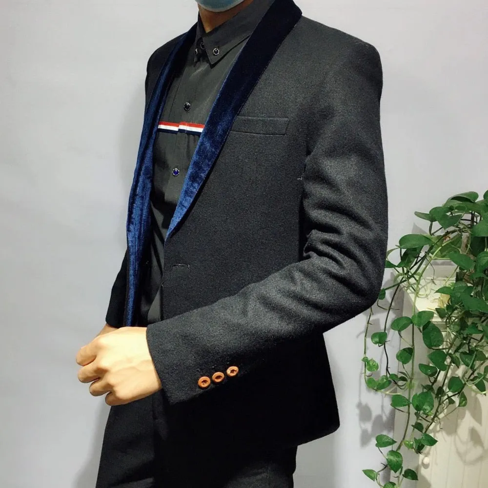 Solid Single-Buttoned Shawl Lapel Blazer