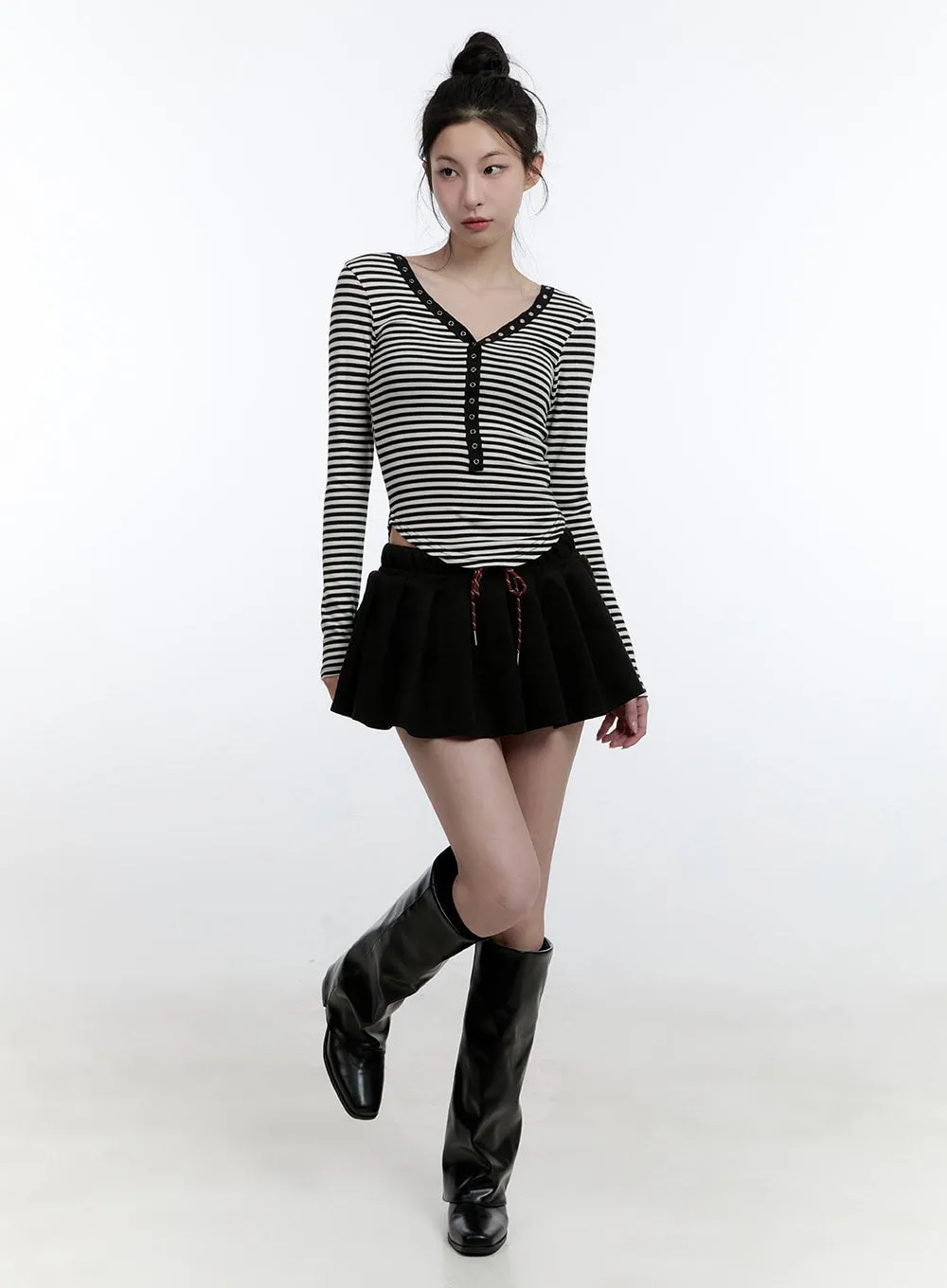 Striped Slim-Fit Buttoned Top CJ522