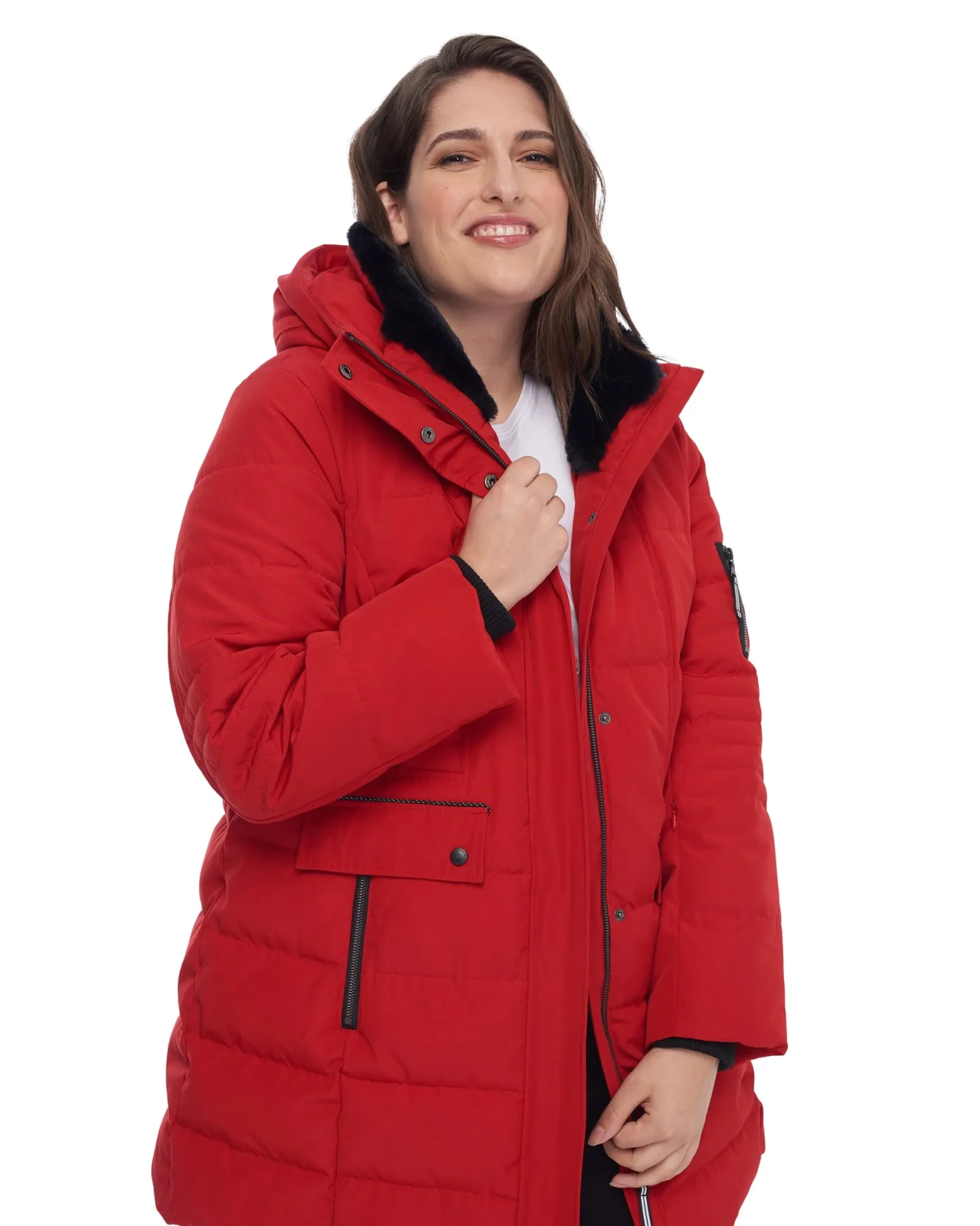 Vegan Down  Mid-Length Parka | Crimson