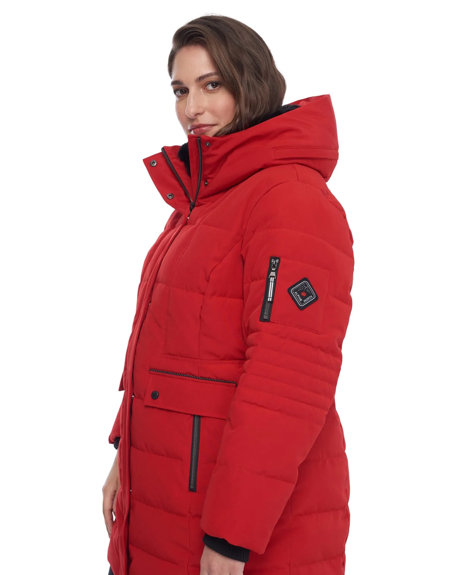 Vegan Down  Mid-Length Parka | Crimson