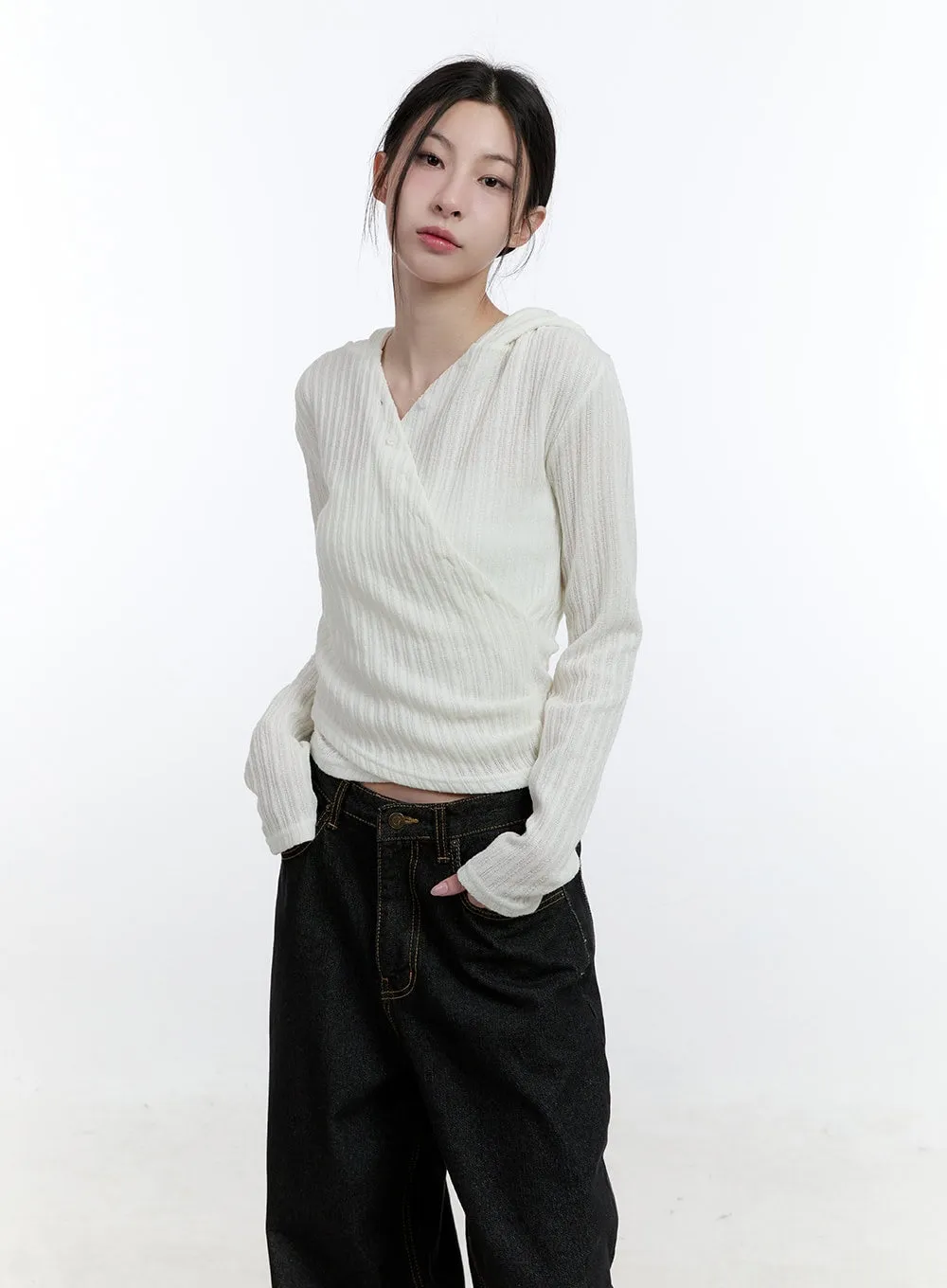 Wrap-Buttoned Slim-Fit Hoodie CJ520