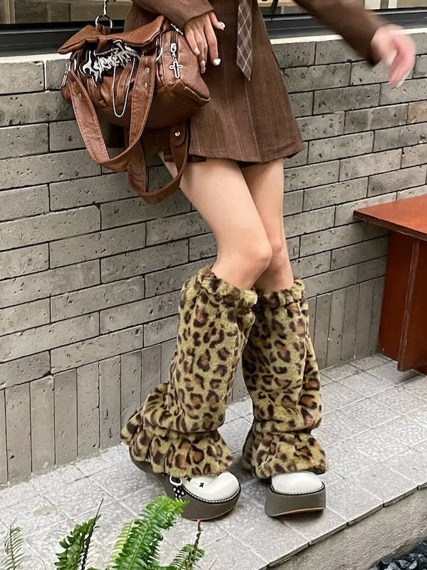 Y2k wild leopard leg warmers