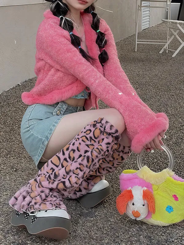 Y2k wild leopard leg warmers