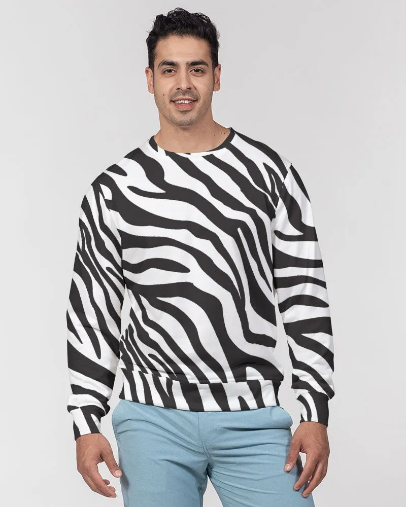 Zebra Print Men's French Terry Pullover Sweatshirt