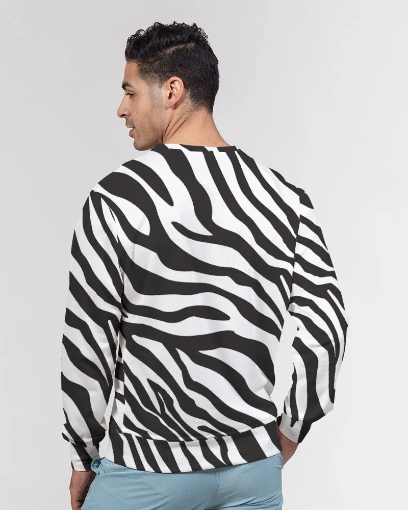 Zebra Print Men's French Terry Pullover Sweatshirt