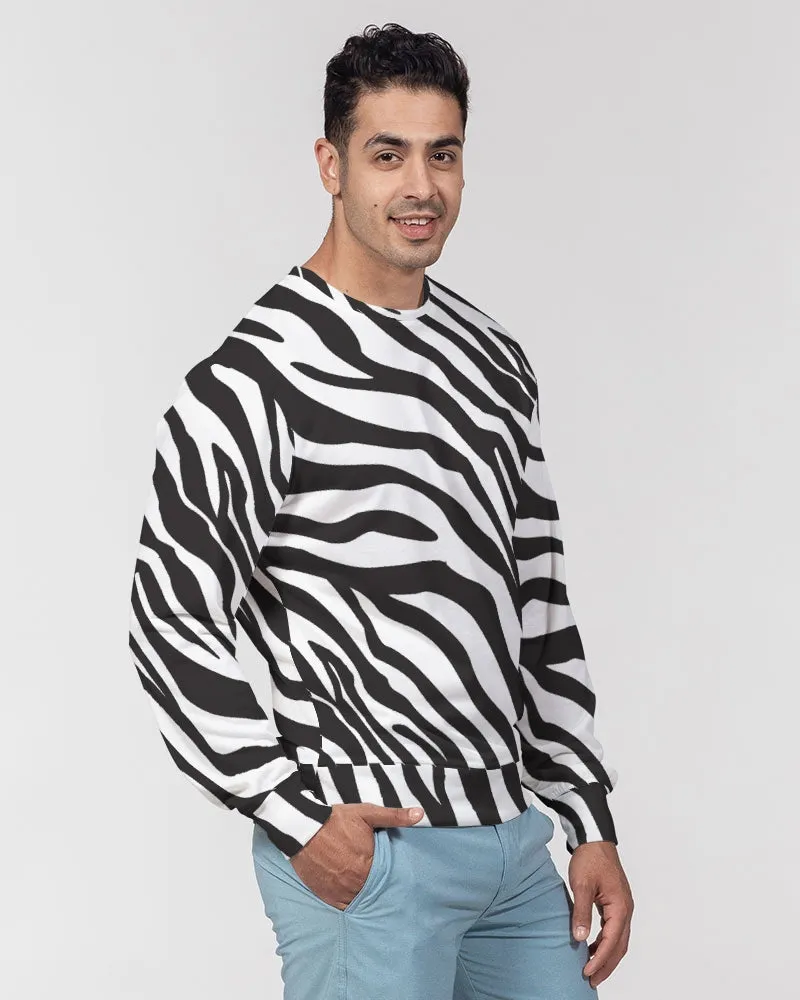 Zebra Print Men's French Terry Pullover Sweatshirt